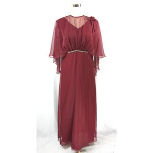 Vintage Glamourous Miss Agnes K Chiffon Taffeta Maxi Dress Evening Gown S 1970s